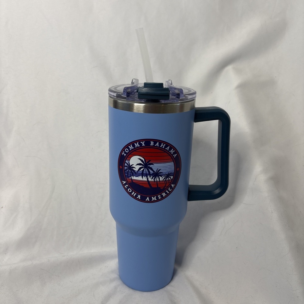 Tommy Bahama 40 oz Tumbler‎ Mug Cup Aloha America Red White Blue NEW
